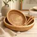 Handwoven Rattan Bowl Basket – Decorative Woven Fruit Tray