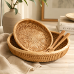 Handwoven Rattan Bowl Basket – Decorative Woven Fruit Tray