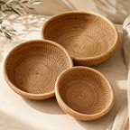 Handwoven Rattan Bowl Basket – Decorative Woven Fruit Tray