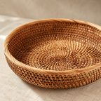Handwoven Rattan Bowl Basket – Decorative Woven Fruit Tray