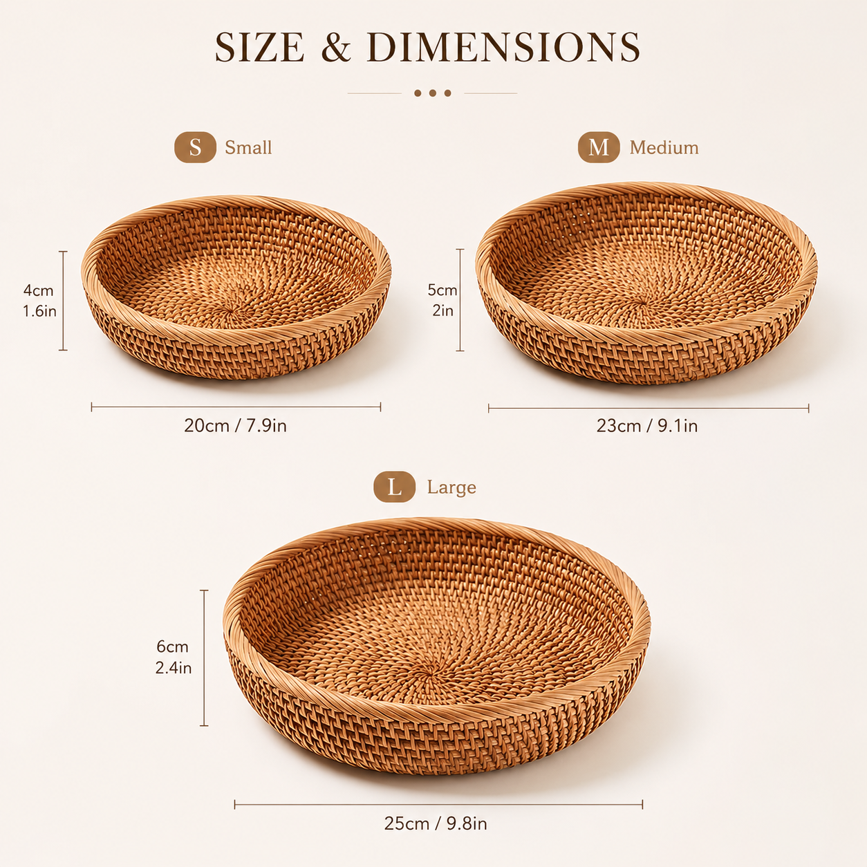 Handwoven Rattan Bowl Basket – Decorative Woven Fruit Tray