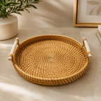 Handwoven Rattan Serving Tray with Handles