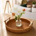 Handwoven Rattan Serving Tray with Handles