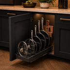 Pull-Out Pan Organiser Rack – Adjustable Cabinet Storage