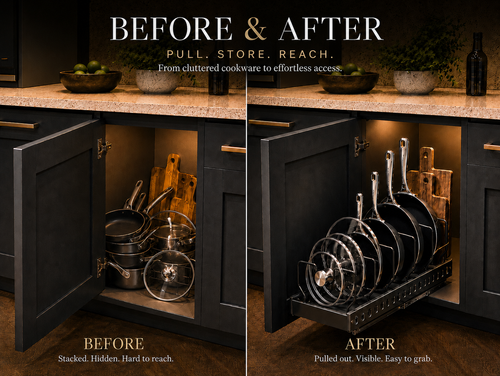 Pull-Out Pan Organiser Rack – Adjustable Cabinet Storage