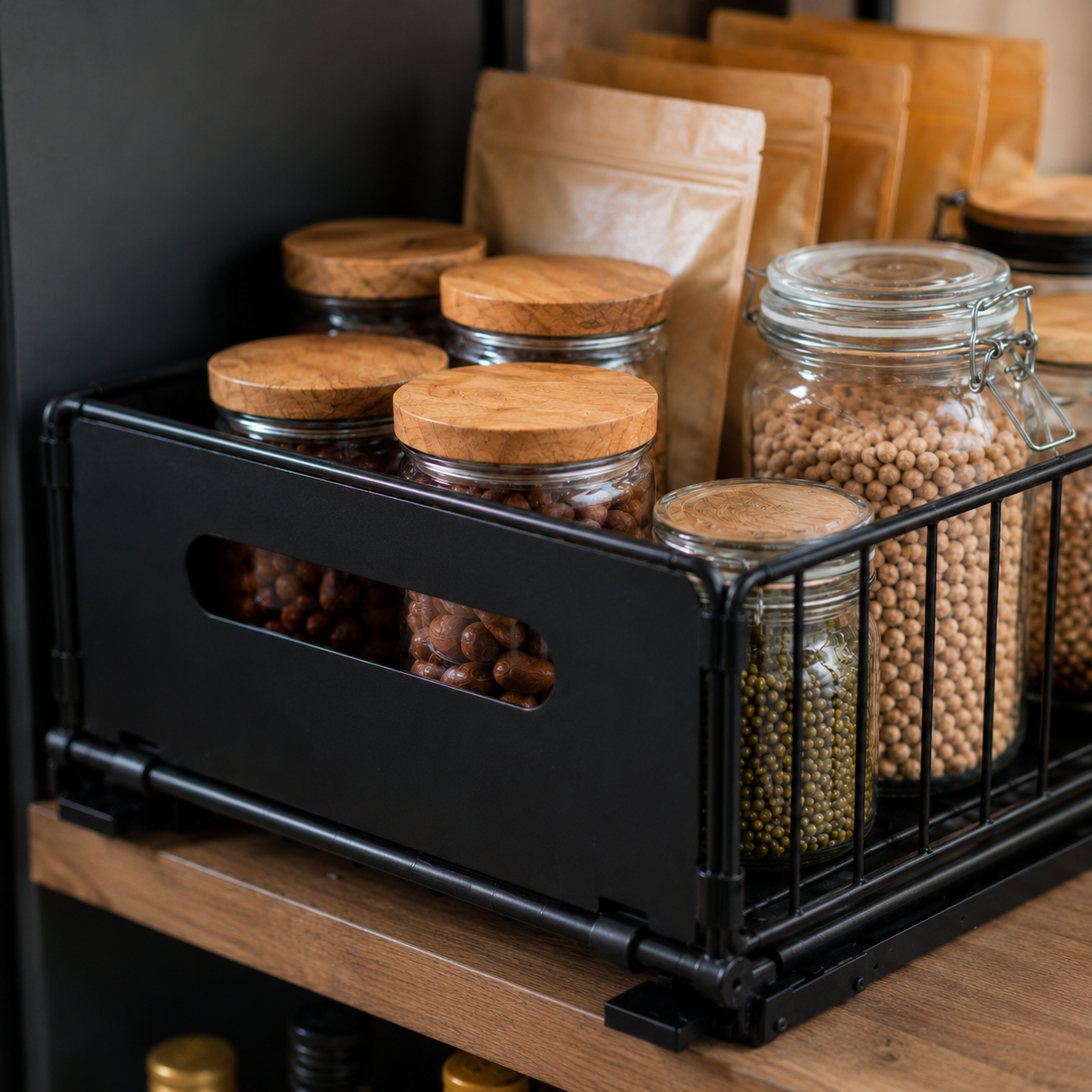 Pull-Out Kitchen Cupboard Organiser Set – Sliding Storage Baskets