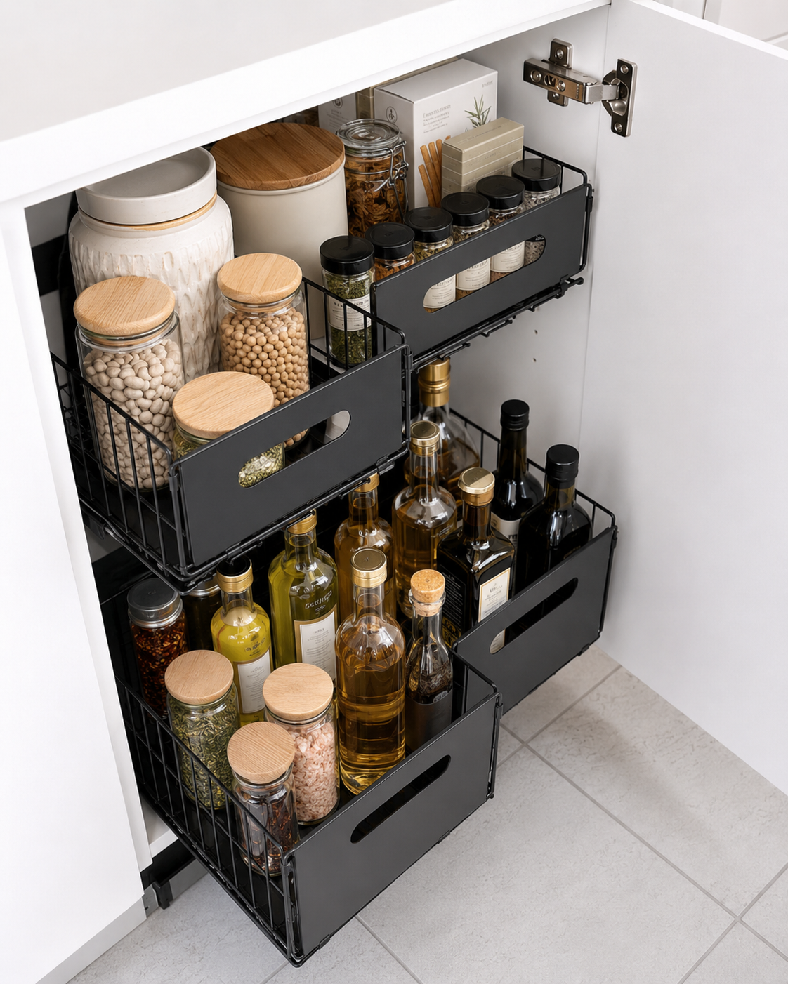 Pull-Out Kitchen Cupboard Organiser Set – Sliding Storage Baskets