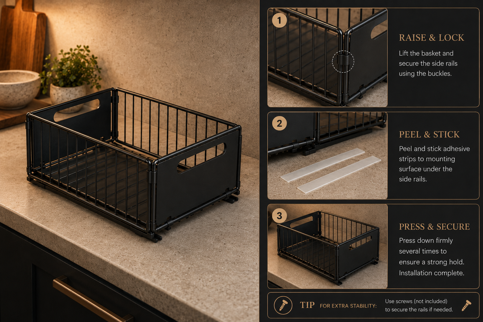 Pull-Out Kitchen Cupboard Organiser Set – Sliding Storage Baskets